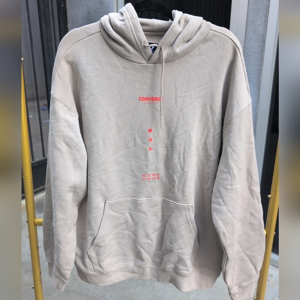 Men's Converse Logo Pullover Hoodie in Light Taupe Size Medium NWOT